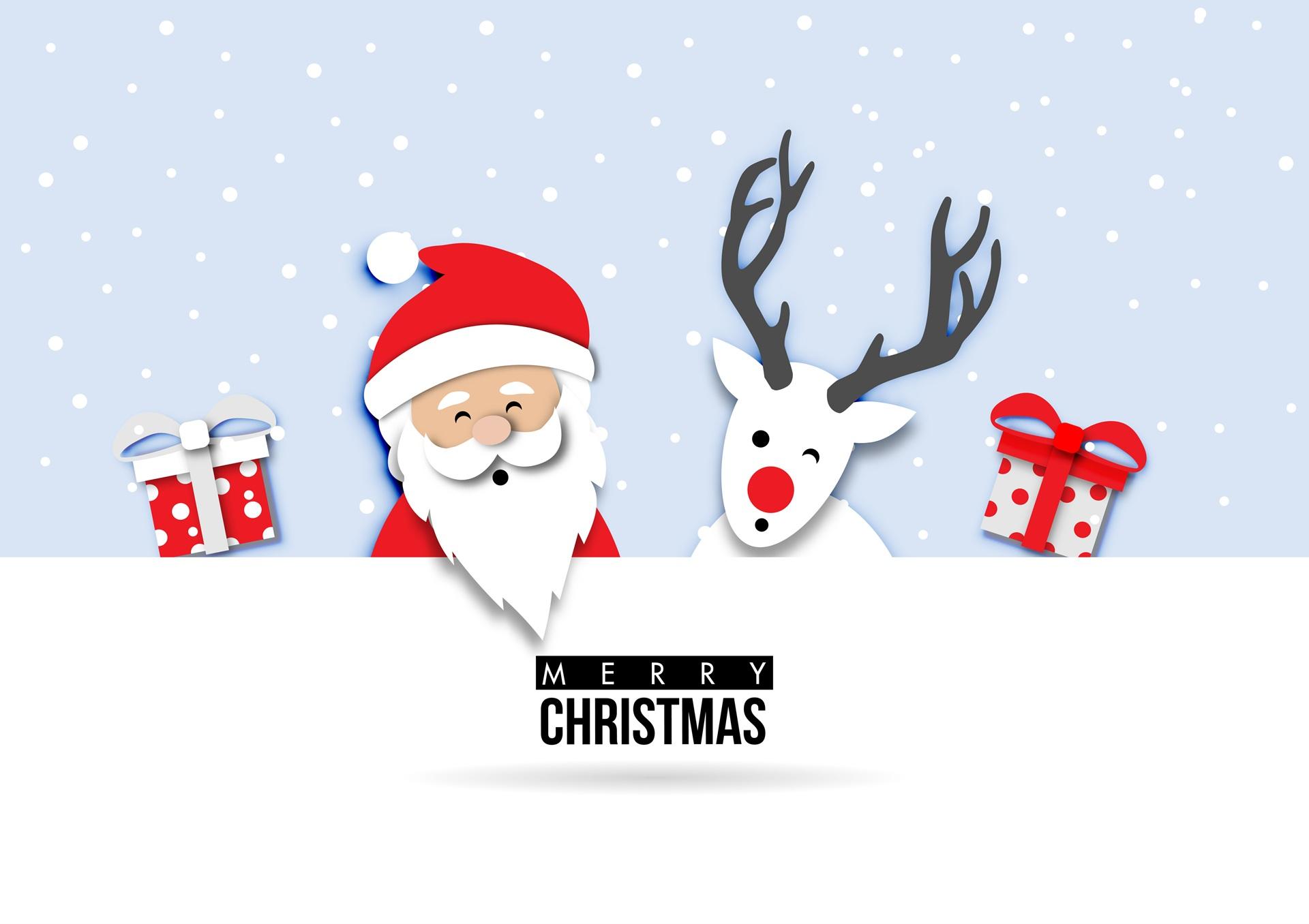 Illustration von Weihnachtsmann und Rentier mit Geschenken | Geschenkkorb Weihnachten